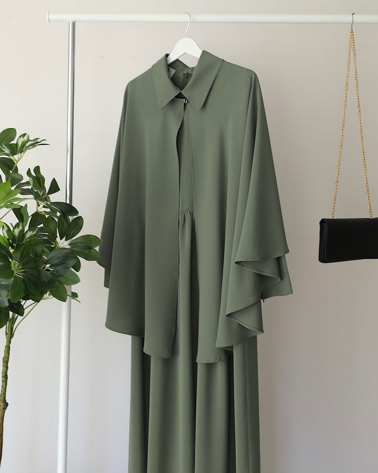 Elegant Double Georgette Maxi with Cape Overlay