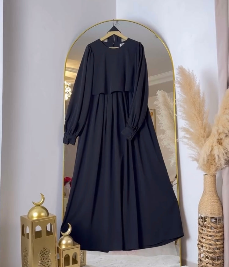 Flowy Double Georgette Dress with Draped Sleeves
