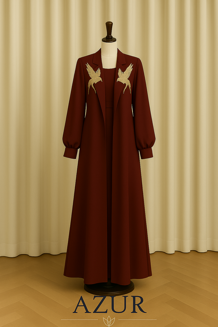 Bird Motif Gown Set – Double Georgette Elegance