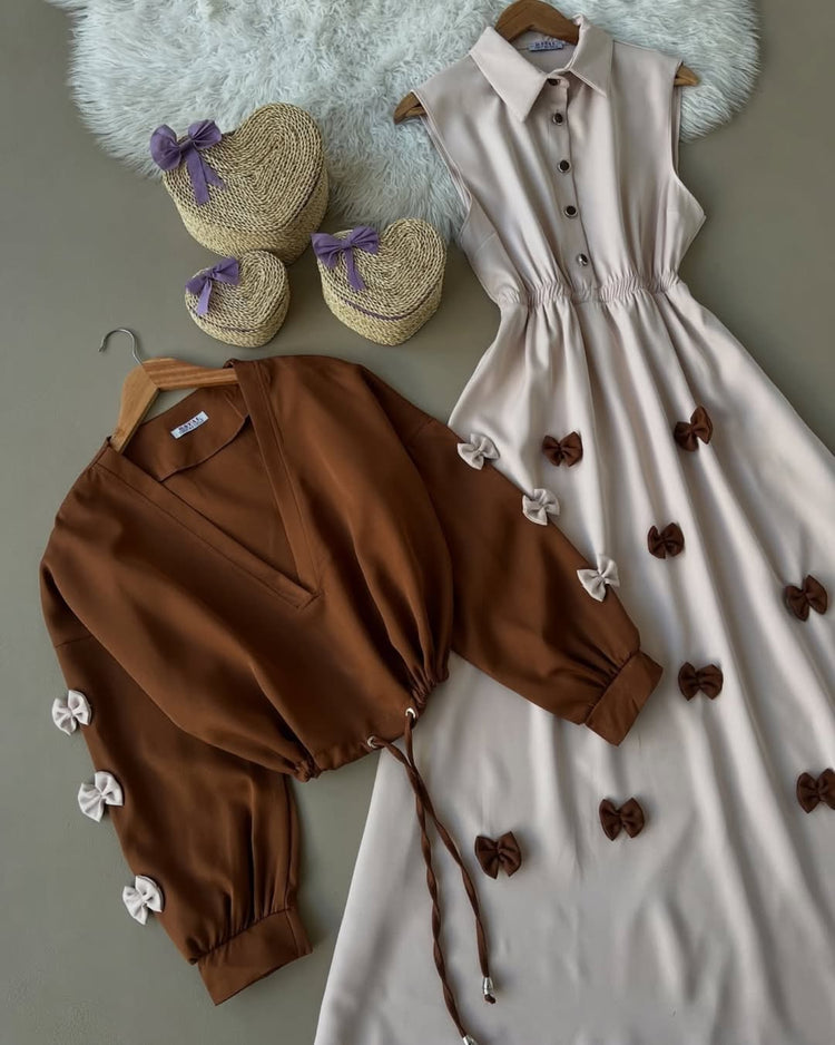 Bow Accent Double Georgette Two-Piece Set
