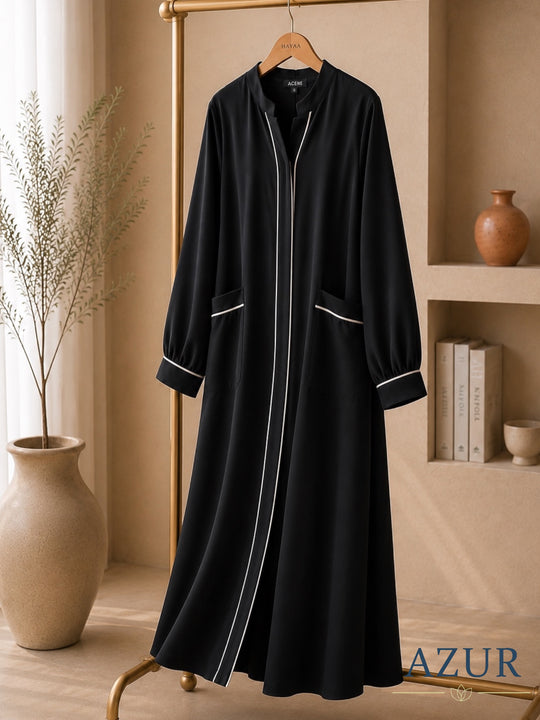 Noir Contrast Trim Pocket Abaya