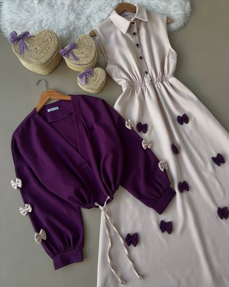 Bow Accent Double Georgette Two-Piece Set