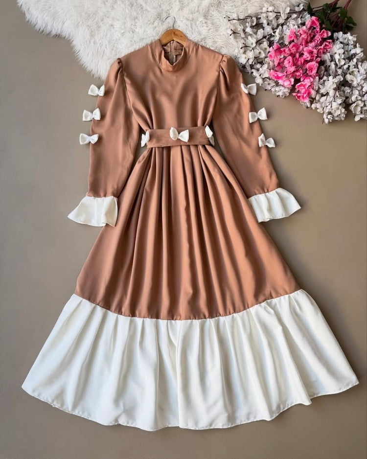 Maxi Dress with Bow Detail – Double Georgette