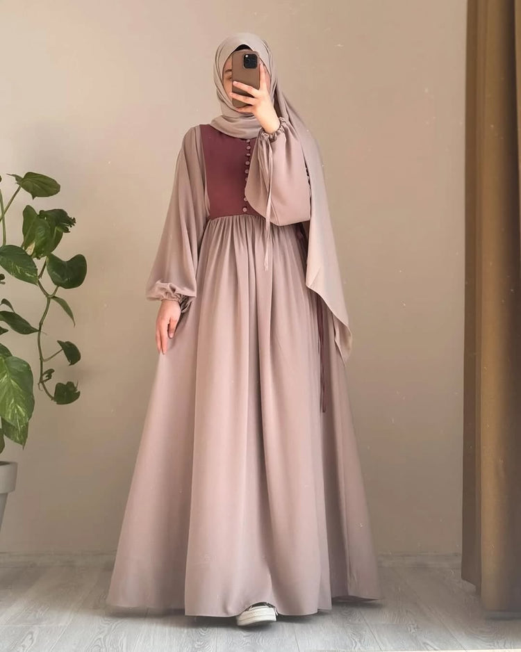 Two-Tone Modest Flowy Abaya Dress – Double Georgette