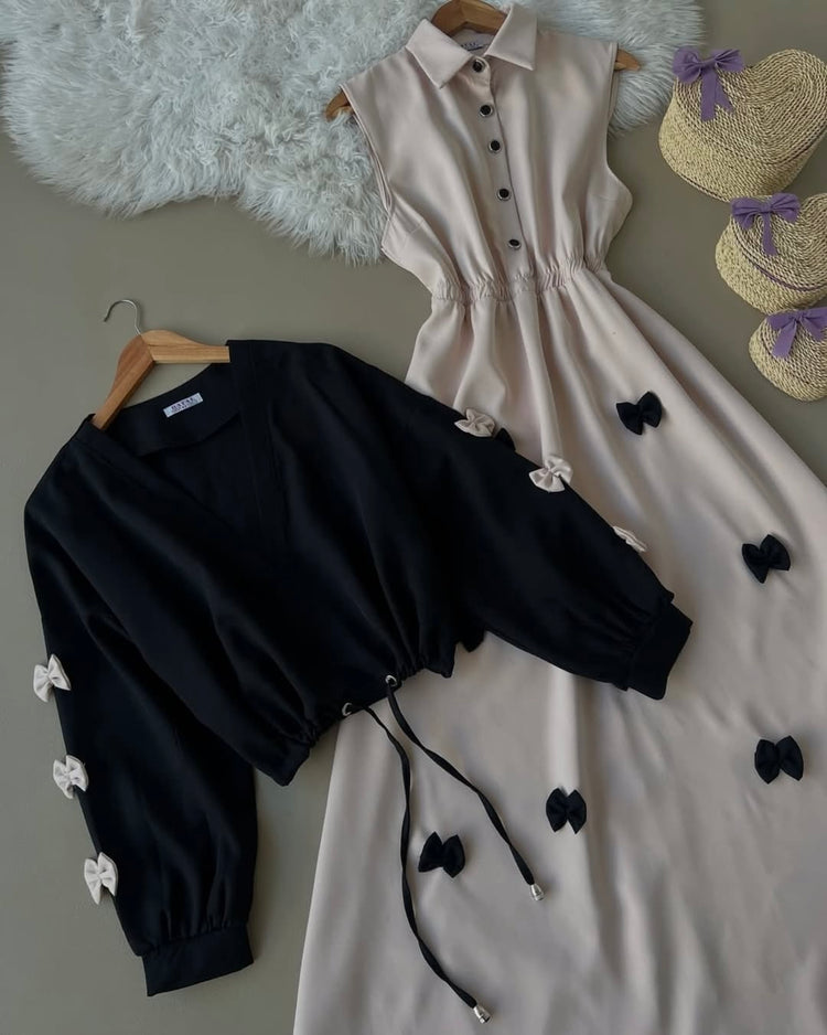 Bow Accent Double Georgette Two-Piece Set