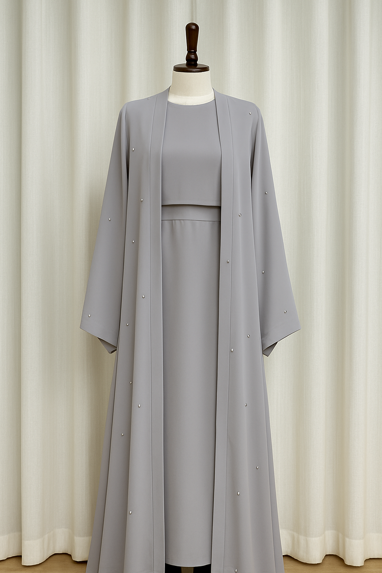 Premium Double Georgette Gown & Inner Set – Teal & Gray Elegance Collection