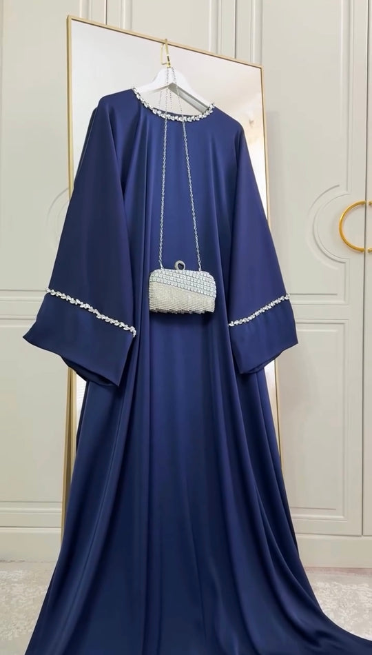 Navy Blue Embellished Abaya – Double Georgette