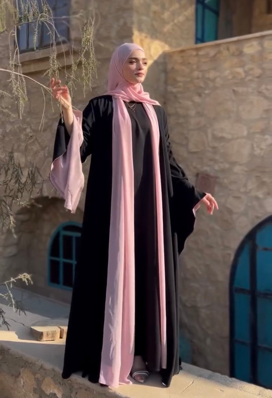 Elegant Contrast Inner Abaya with Flowing Scarf