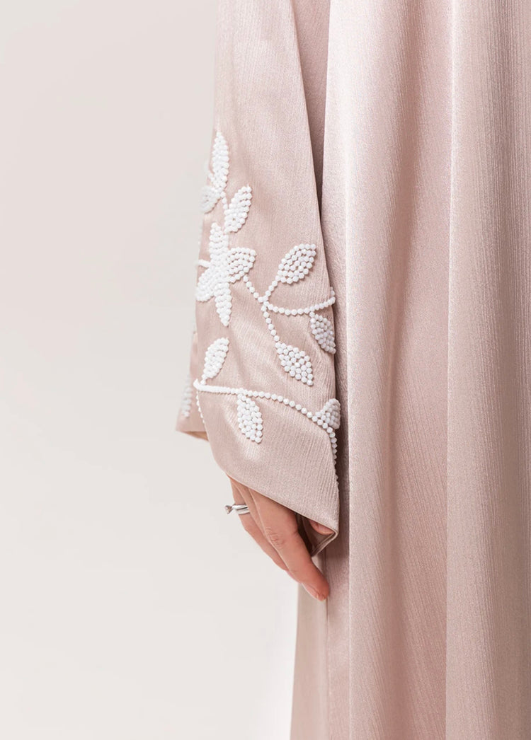 Luxury Crushed Silk Abaya with Embroidered Sleeves