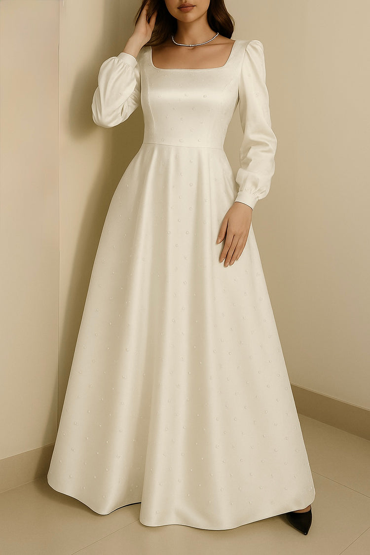Elegant Pearl-Embellished Silk Gown