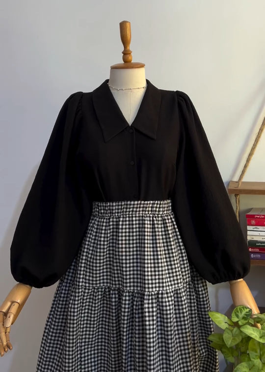 Gingham Charm Set – Double Georgette Shirt & Cotton Skirt