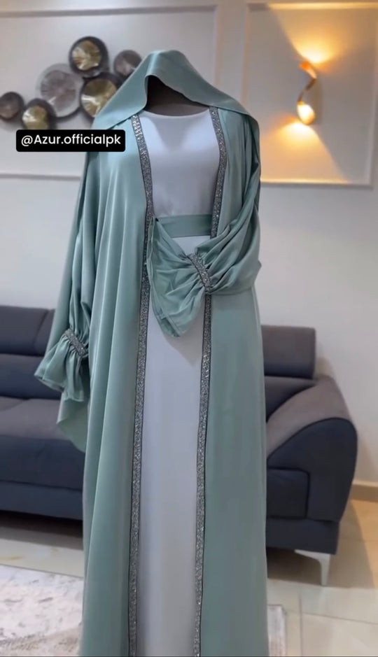 Elegant Silk Embellished Abaya Set