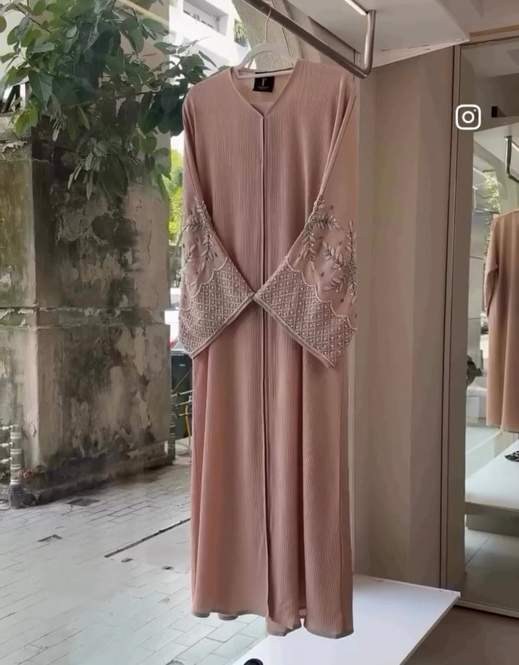Elegant Embellished Crushed Silk Abaya