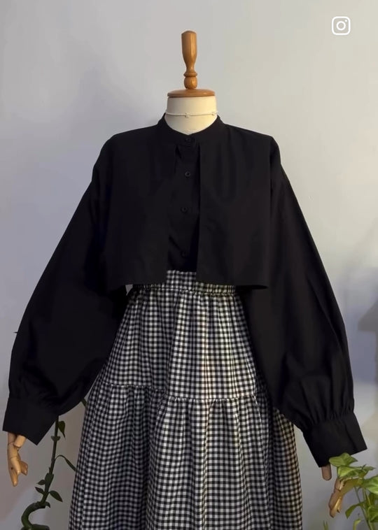 Chic Gingham Cotton Set with Jacket-Style Shirt