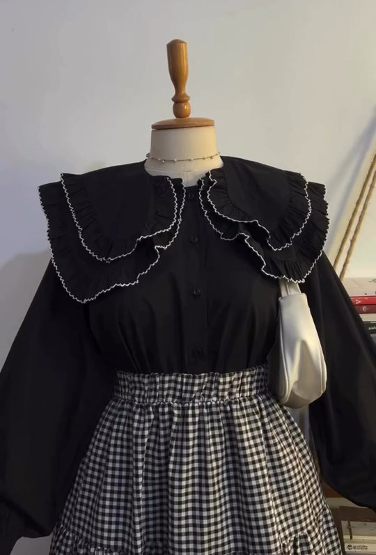 Elegant Georgette Shirt with Gingham Cotton Skirt
