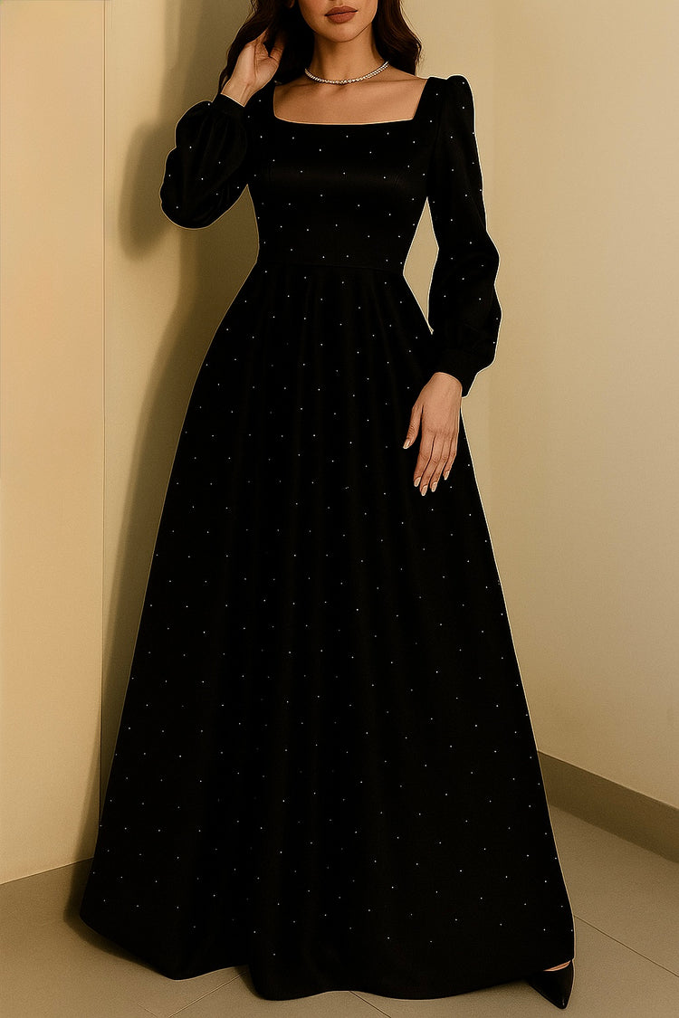 Elegant Pearl-Embellished Silk Gown