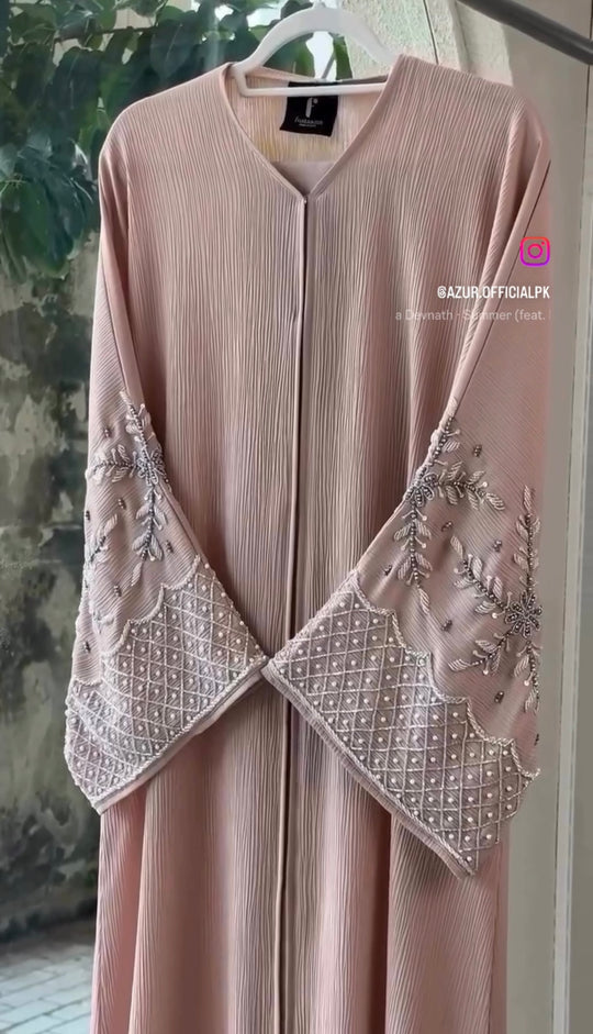Elegant Embellished Crushed Silk Abaya