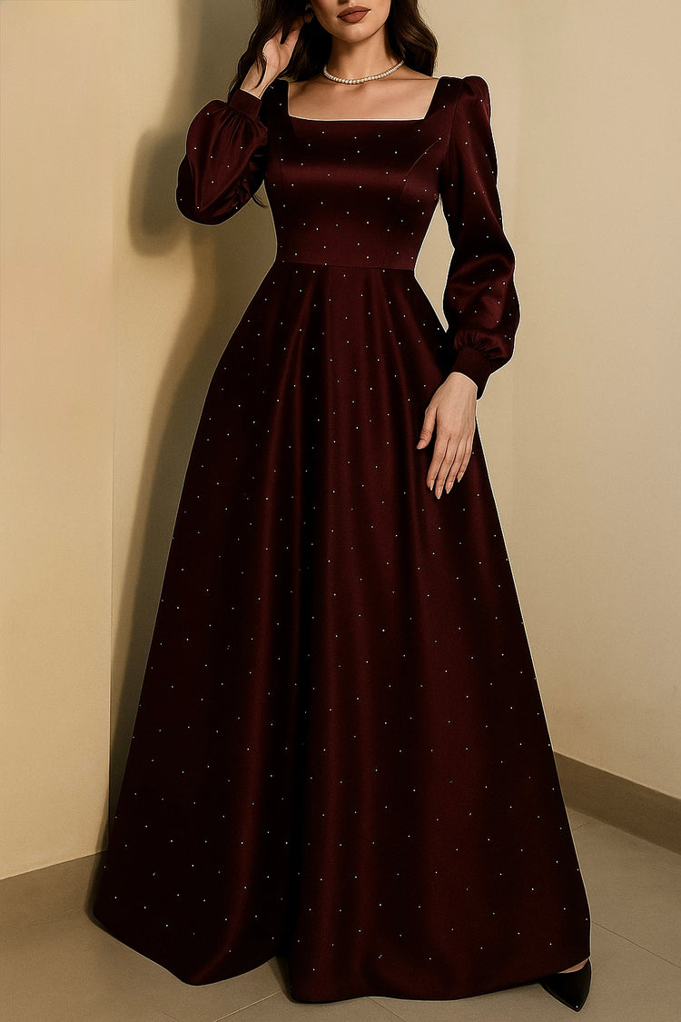 Elegant Pearl-Embellished Silk Gown