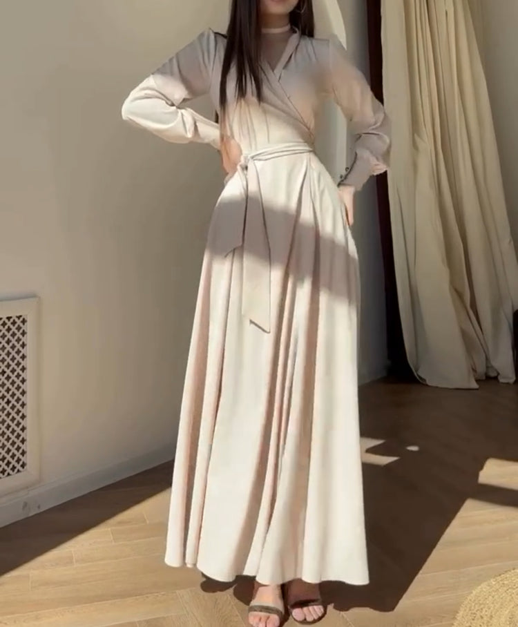 Elegant Wrap-Style Dress with Draped Skirt