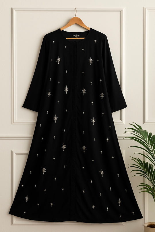 Embellished Front-Open Abaya in Double Georgette