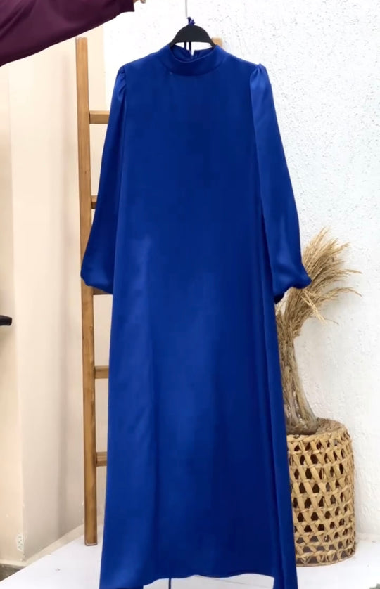 Satin Elegance High-Neck Dress