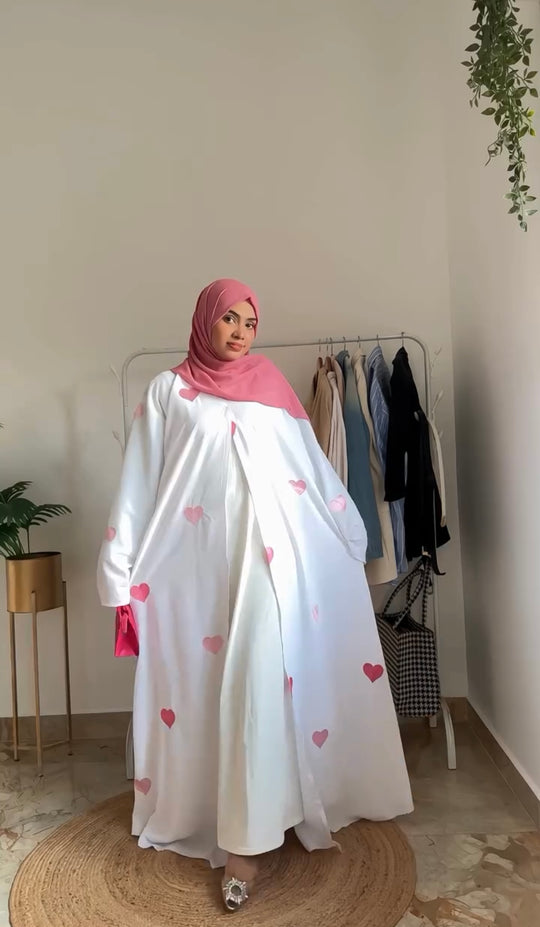 Hearts Embroidered Abaya Set