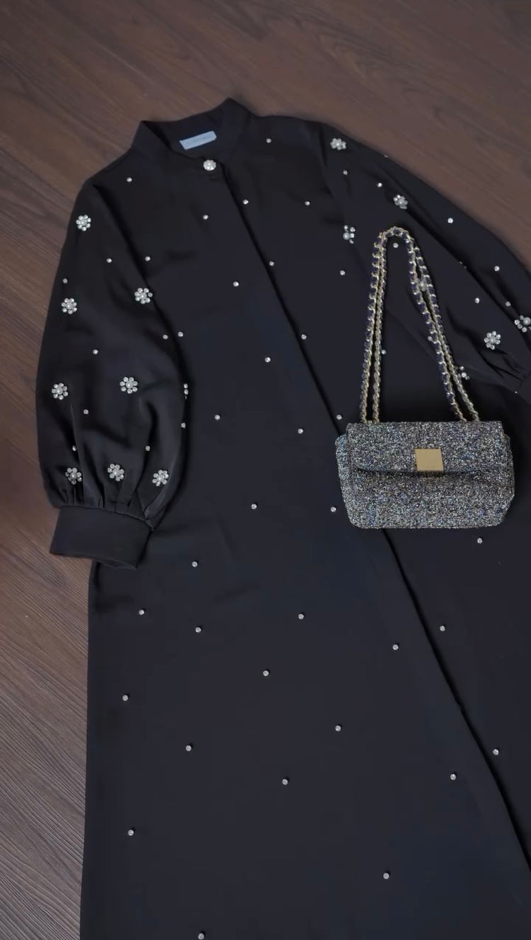 Embellished Pearl Blossom Abaya