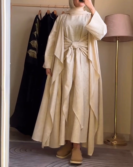 Textured Linen Drape Gown Set