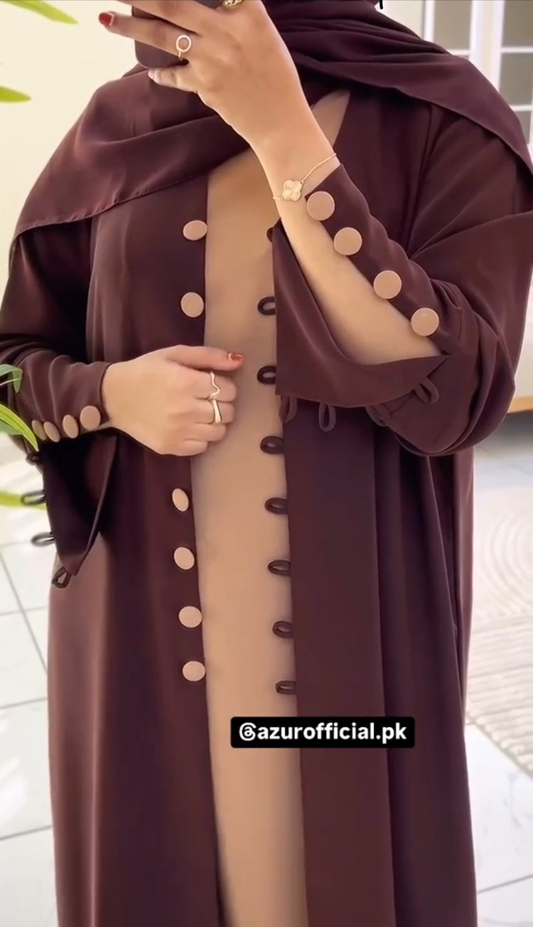 Double Georgette Contrast Button Abaya Set