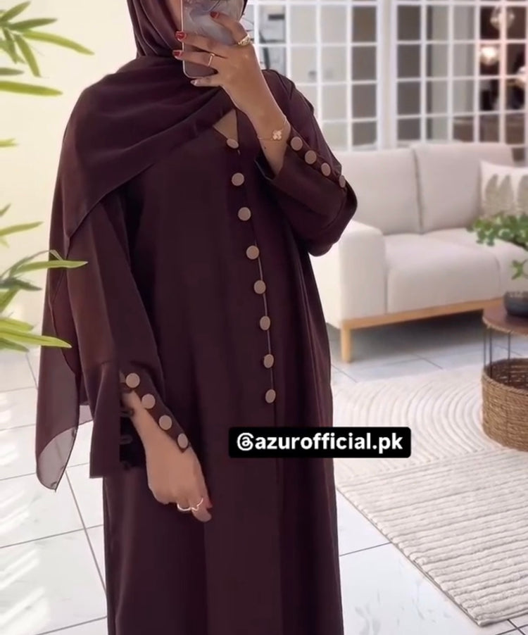 Double Georgette Contrast Button Abaya Set