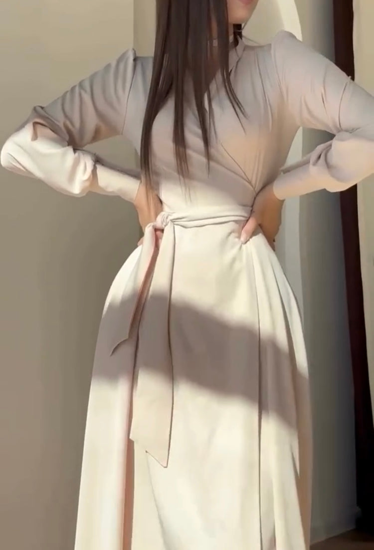 Elegant Wrap-Style Dress with Draped Skirt