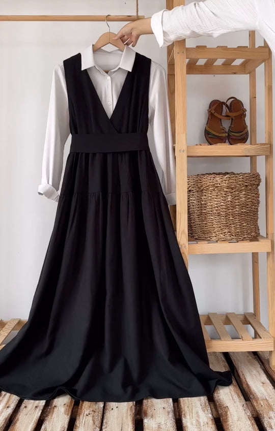 Elegant Layered Dress with Linen Shirt