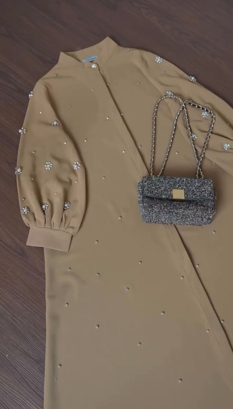Embellished Pearl Blossom Abaya