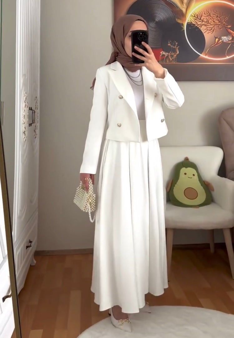 Elegant Cropped Jacket and Pleated Maxi Skirt Set