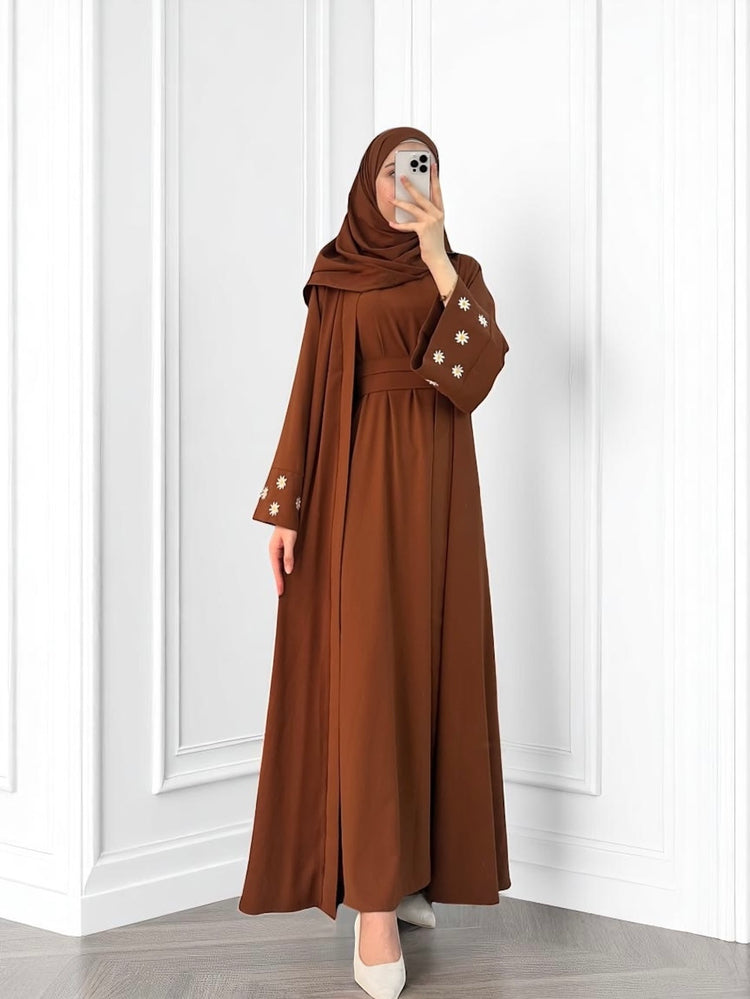 Flared Daisy Embroidered Gown Set