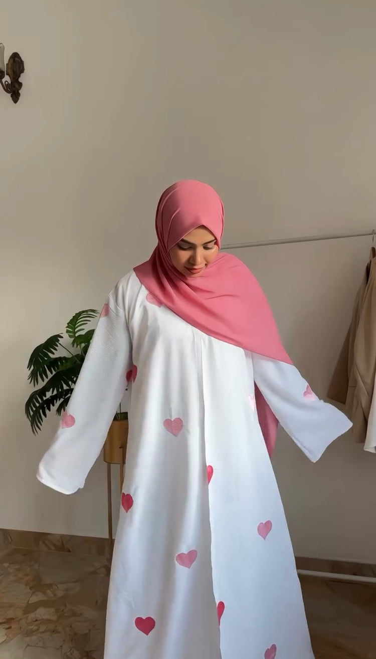 Hearts Embroidered Abaya Set