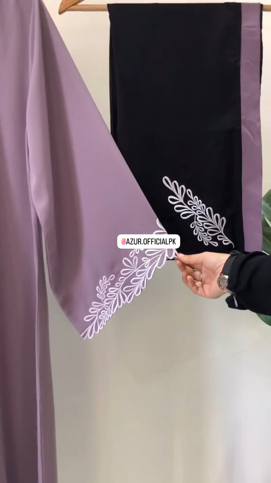 Lavender Blossom Embroidered Abaya – Double Georgette