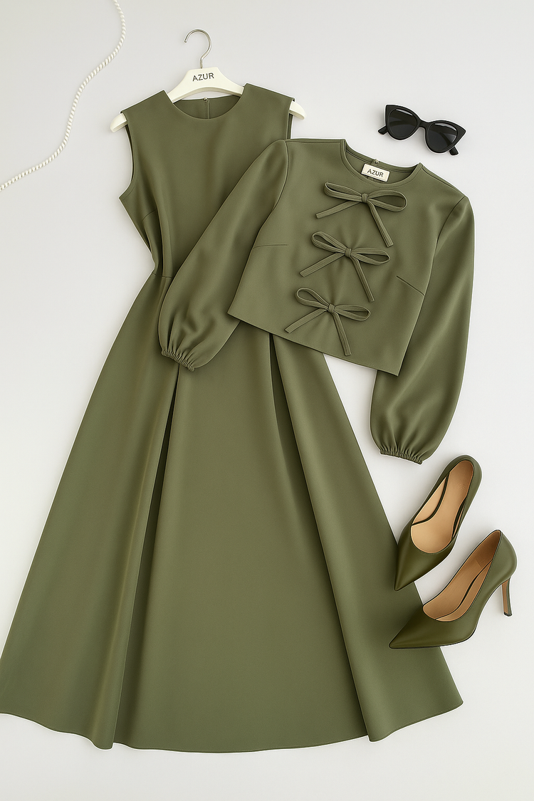 Bow Detail Maxi & Jacket Set