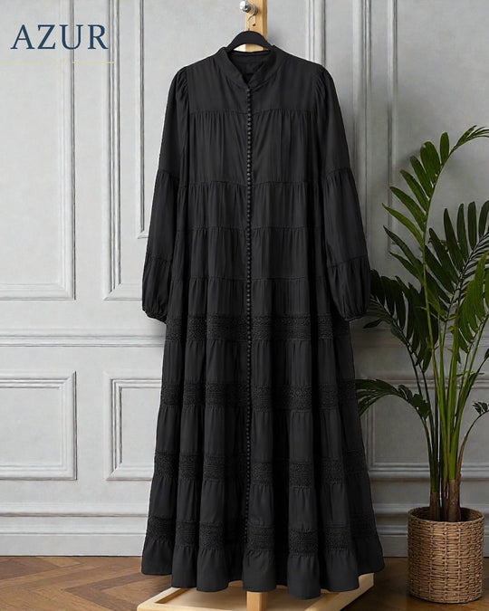 Tiered Button-Down Georgette Abaya