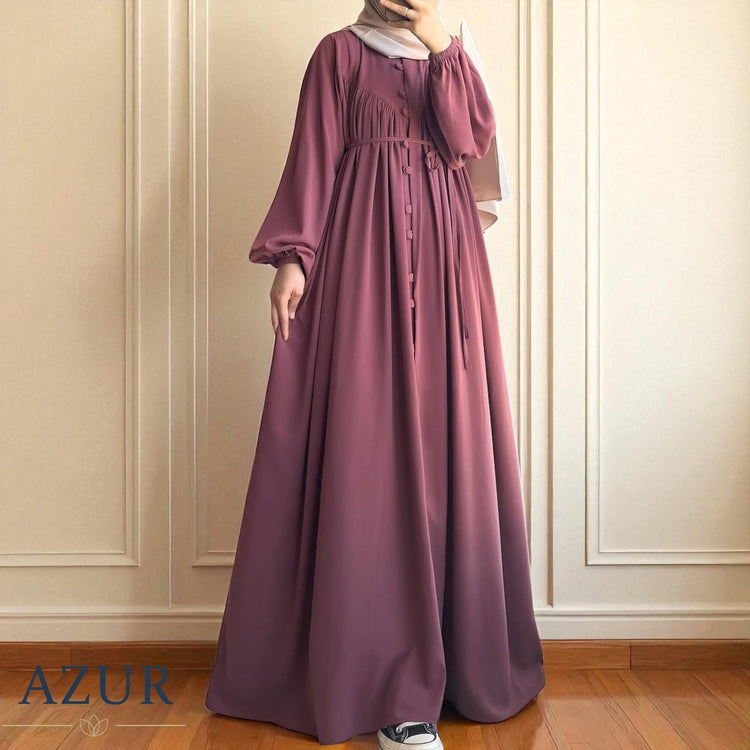 Pleated Button-Down Abaya – Double Georgette