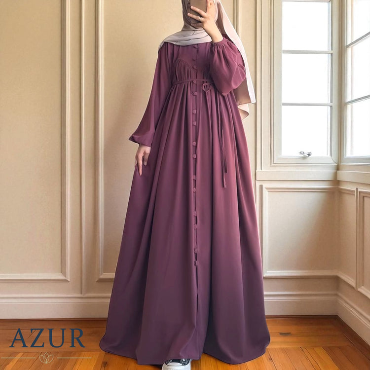Pleated Button-Down Abaya – Double Georgette