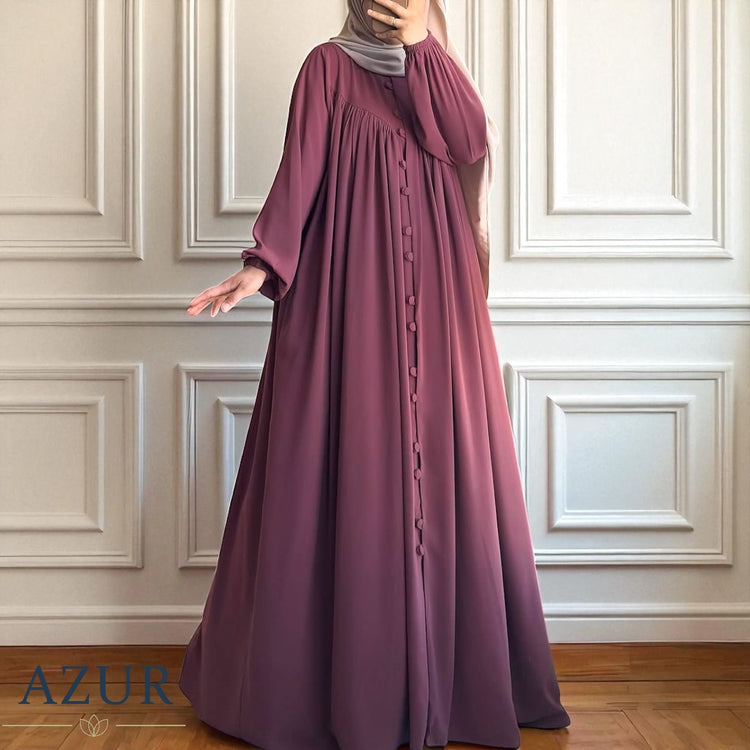Pleated Button-Down Abaya – Double Georgette