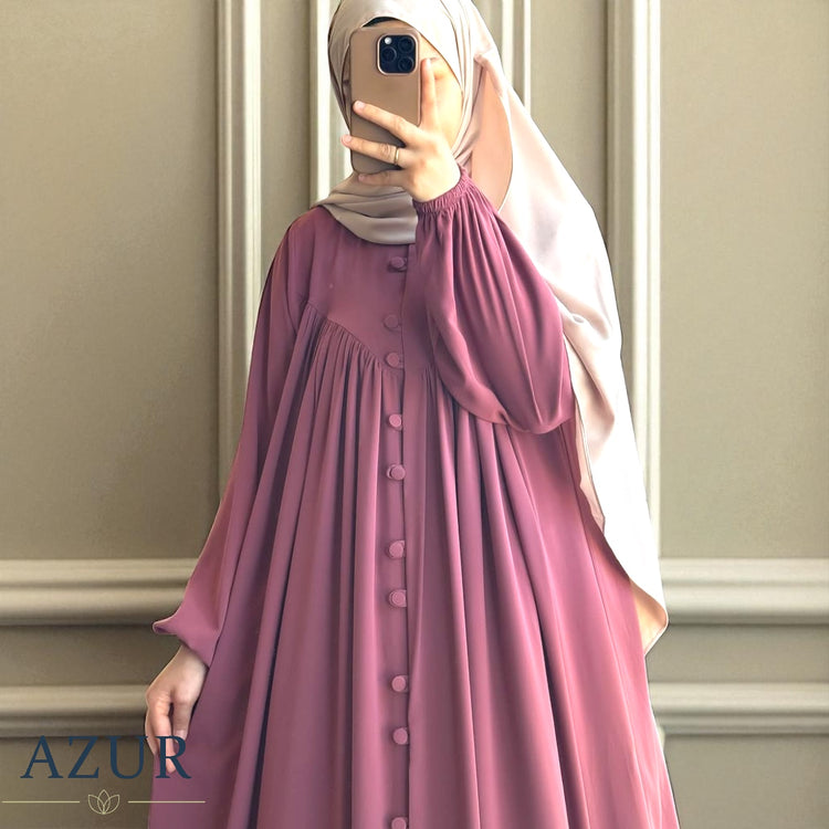 Pleated Button-Down Abaya – Double Georgette