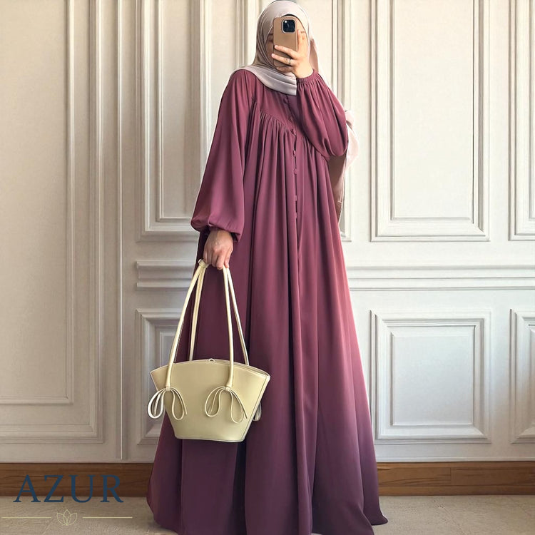 Pleated Button-Down Abaya – Double Georgette
