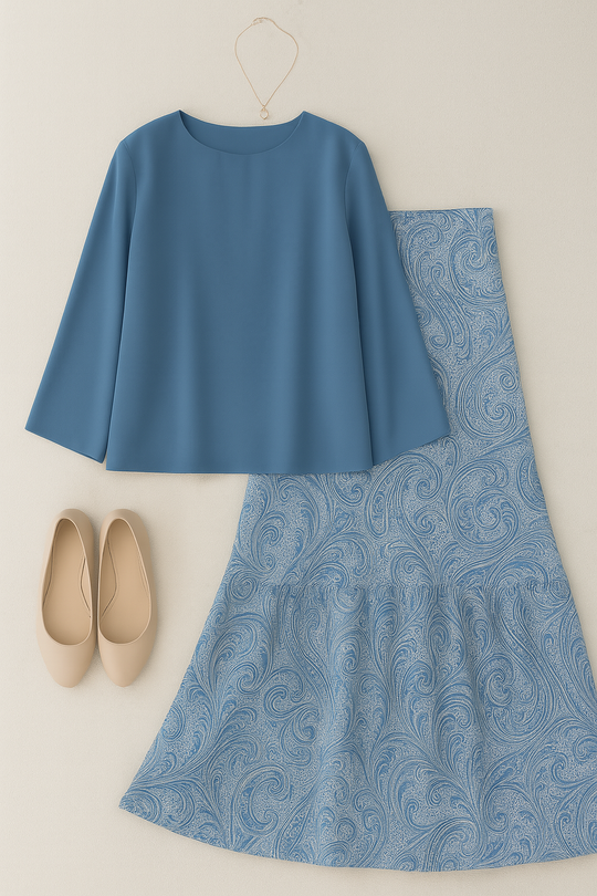 Blue Paisley Skirt Set