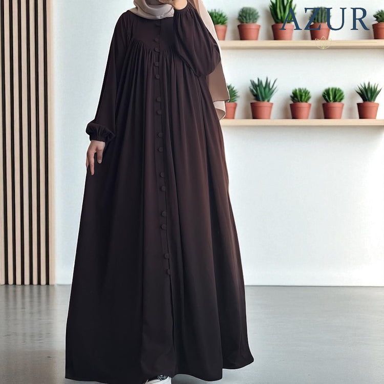 Pleated Button-Down Abaya – Double Georgette