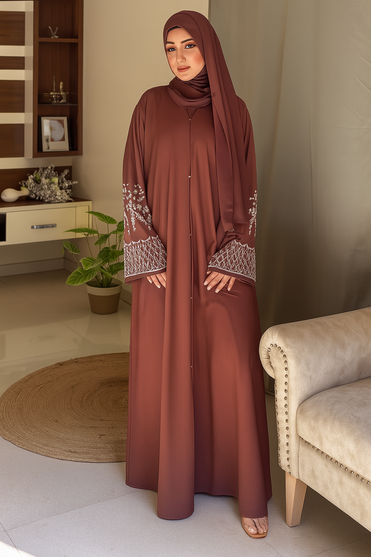Elegant Embroidered Abaya – Double Georgette