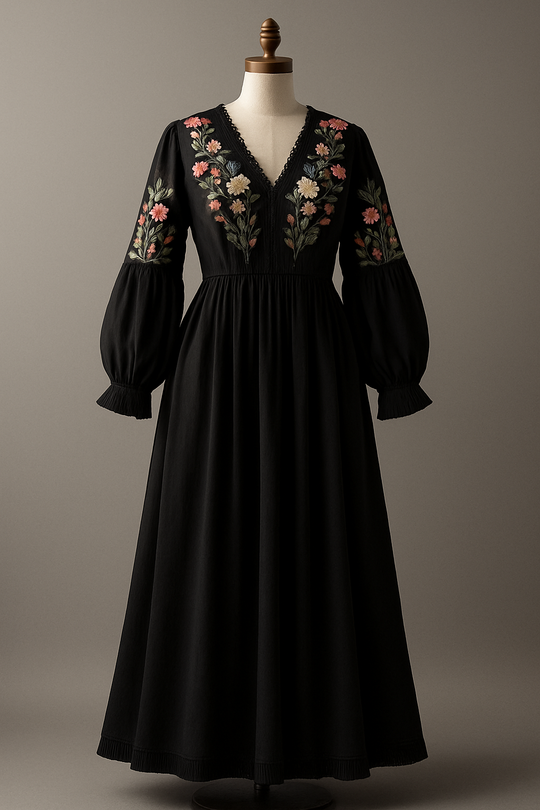 Embroidered Midnight Bloom Maxi Dress