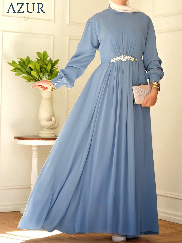 Elegant Double Georgette Maxi Gown with Embellished Waist Detail