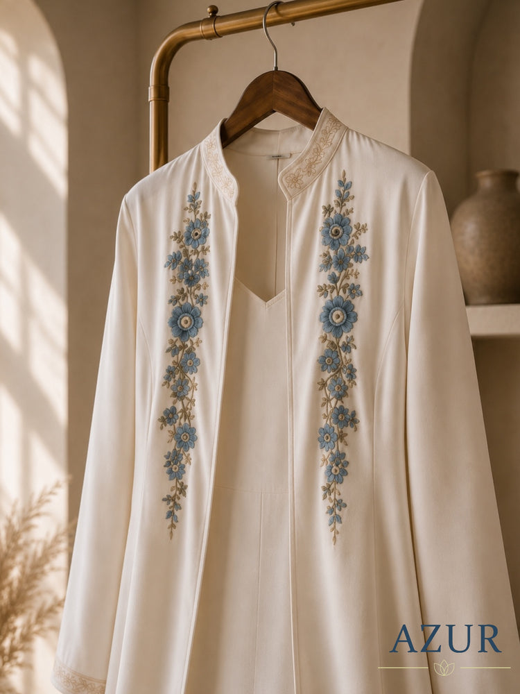 Mist Blue Floral Abaya